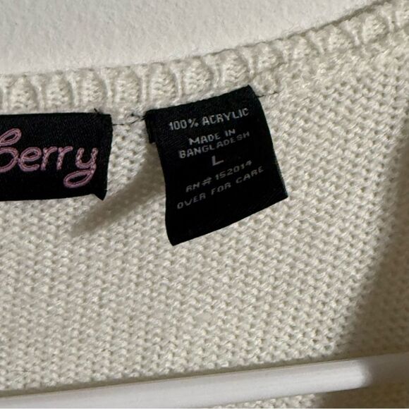 White Long Open-Front Cardigan with Striped Cuffs - Picture 4 of 5